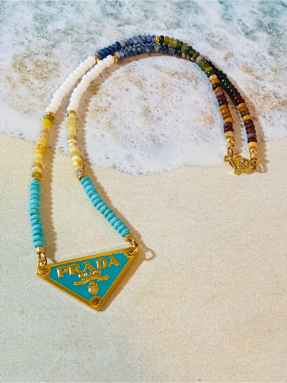 Unbranded Turquoise Enamel Logo Triangle Beaded Necklace